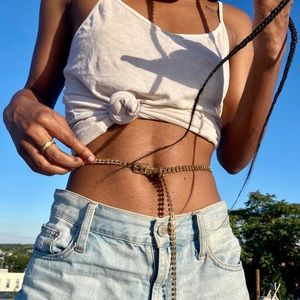 Boston Proper QT Gold Skinny Rhinestone Belt